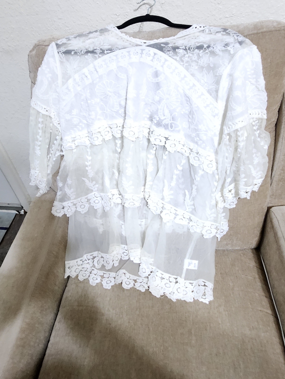Sheer Lace Embroidered White Women's Cover-Up
